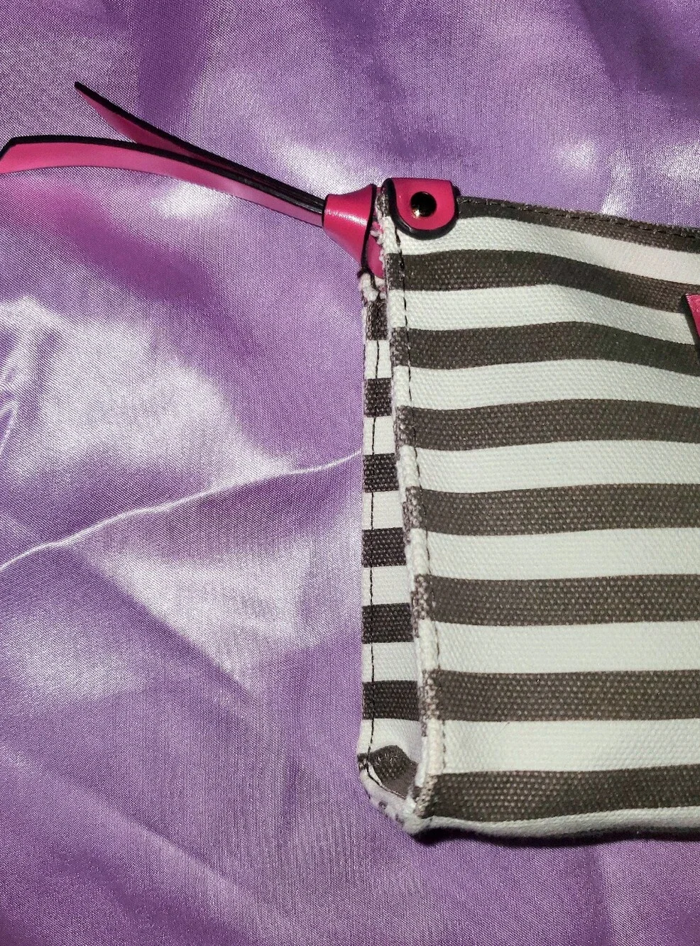 JL Initials - Henri Bendel Striped Canvas Cosmetic Bag